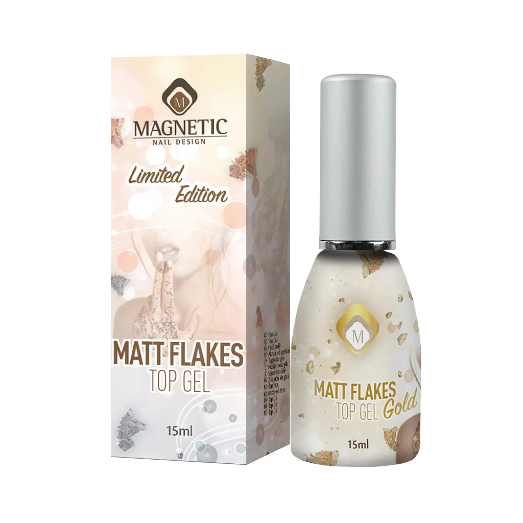Matte Flakes Top Gel Gold flesje met doosje