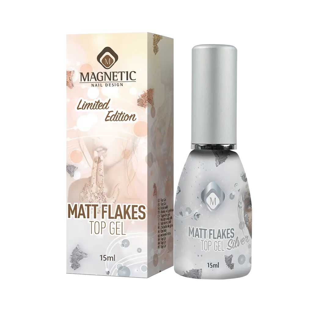 Matte Flakes Top Gel Silver flesje met doosje
