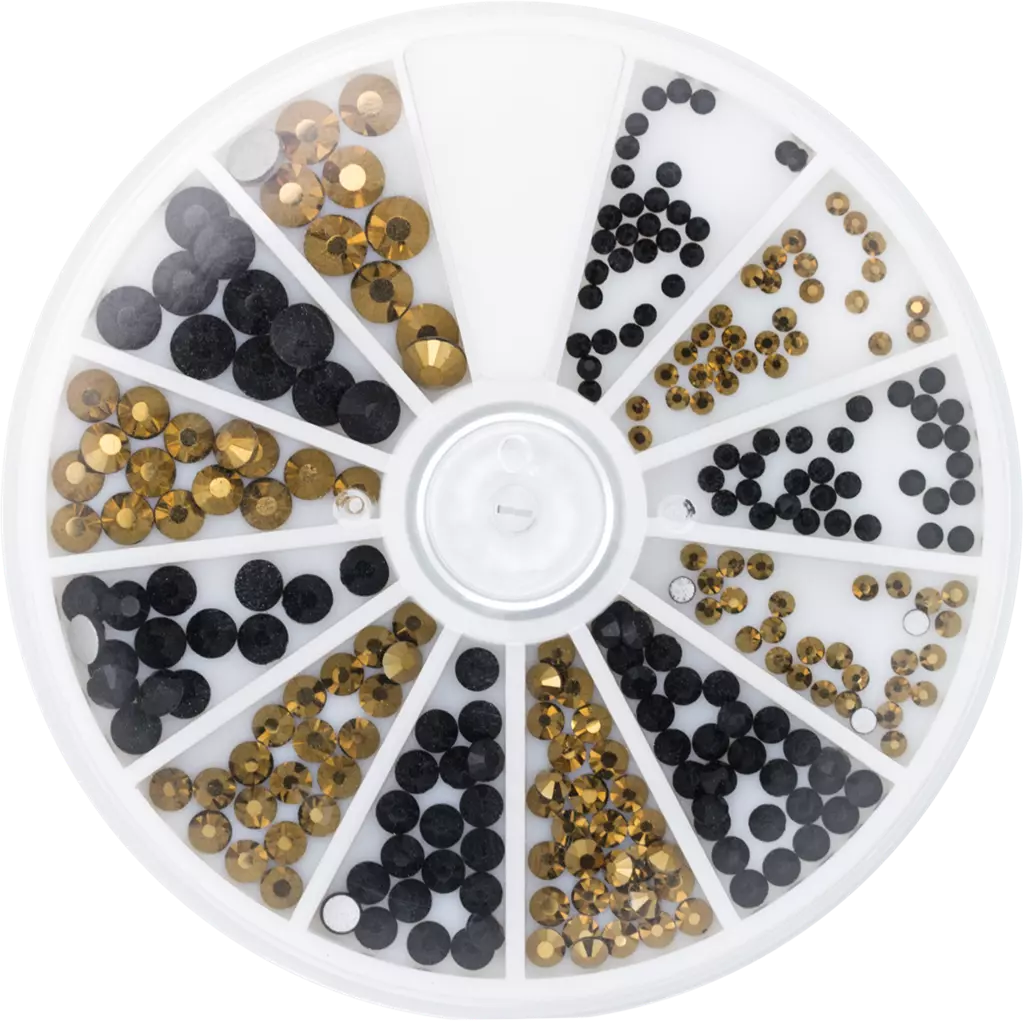 Rhinestone Wheel Black and Gold 6 sizes 270pcs