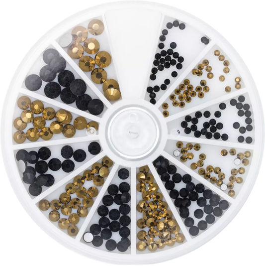 Rhinestone Wheel Black and Gold 6 sizes 270pcs